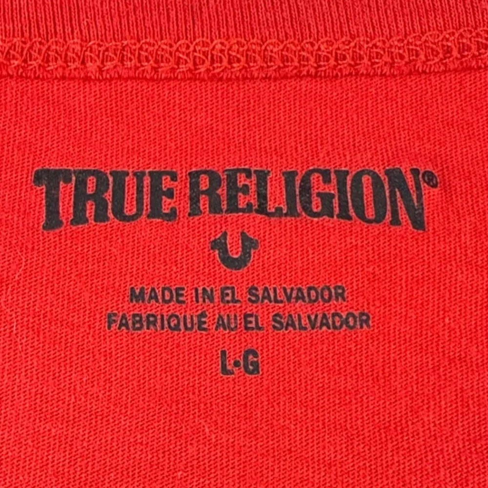 True Religion Mens Red World Tour Buddha Graphic T-Shirt Large Short Sleeve
